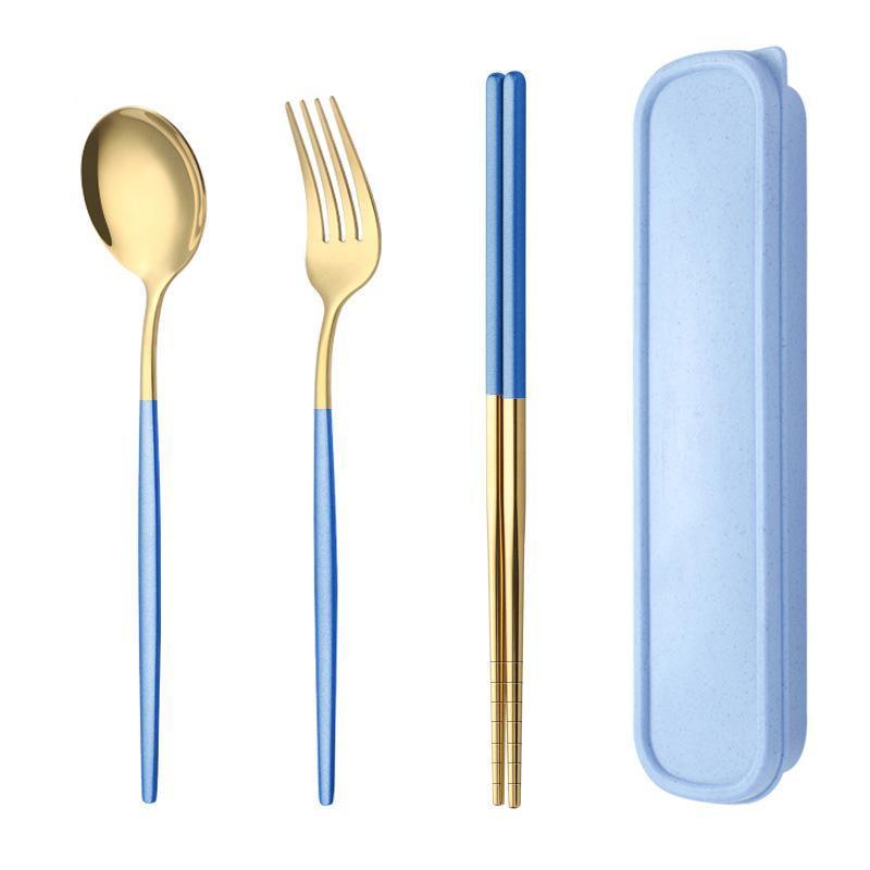 5PC Stainless Steel Portable Cutlery Set -  Fork Spoon for Travel & Picnic - Red