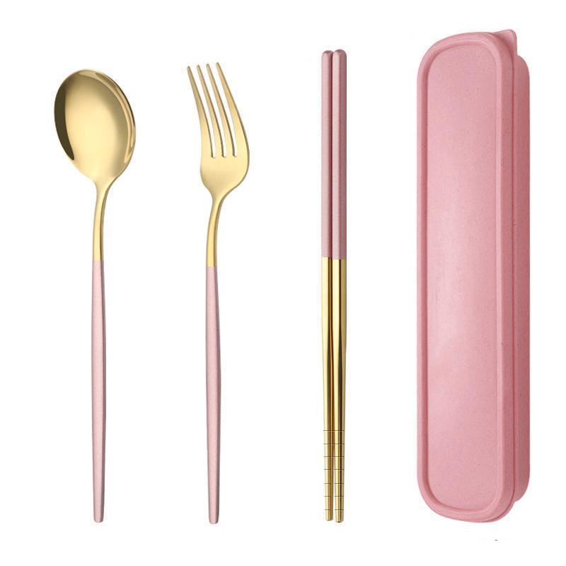5PC Stainless Steel Portable Cutlery Set -  Fork Spoon for Travel & Picnic - Red