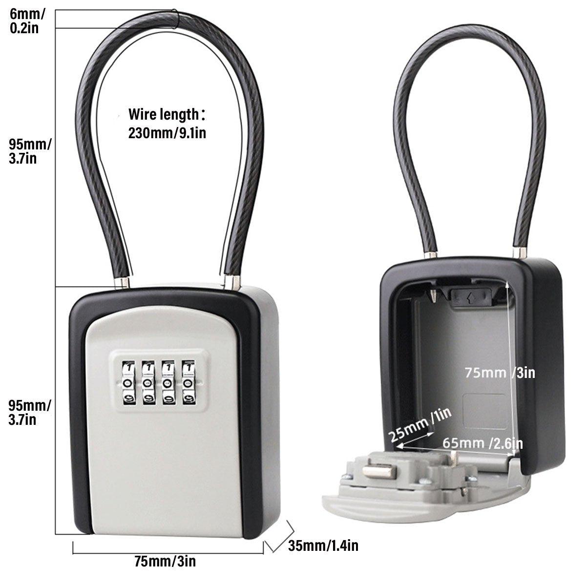 Portable Key Lock Box Hanging Combination Storage Organizer for Home Security - Black