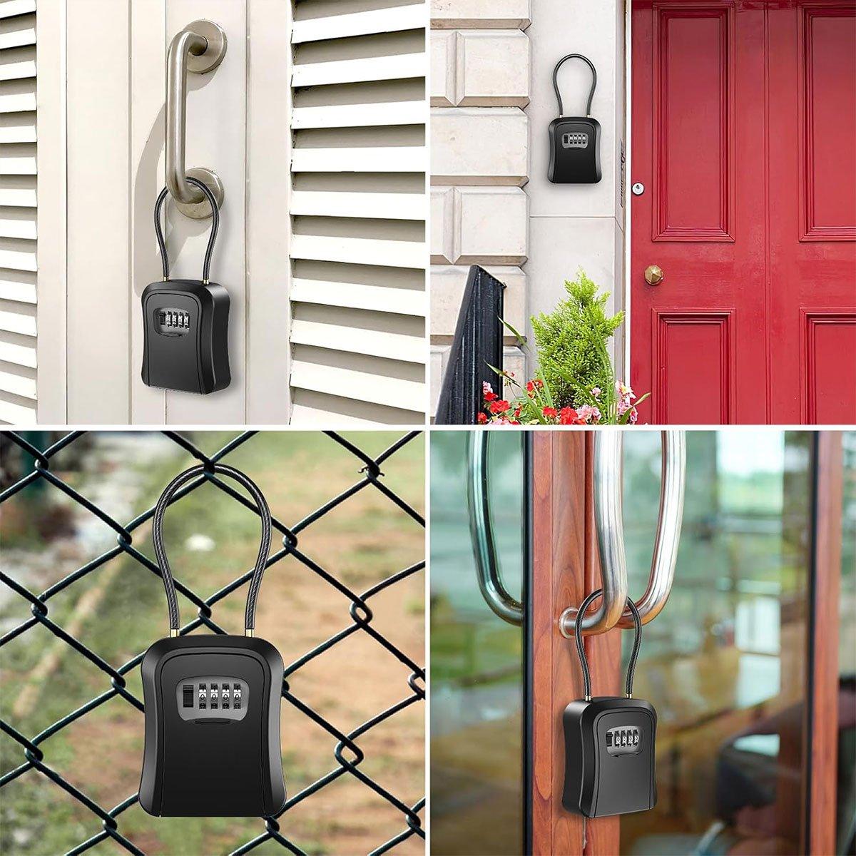 Portable Key Lock Box Hanging Combination Storage Organizer for Home Security - Black