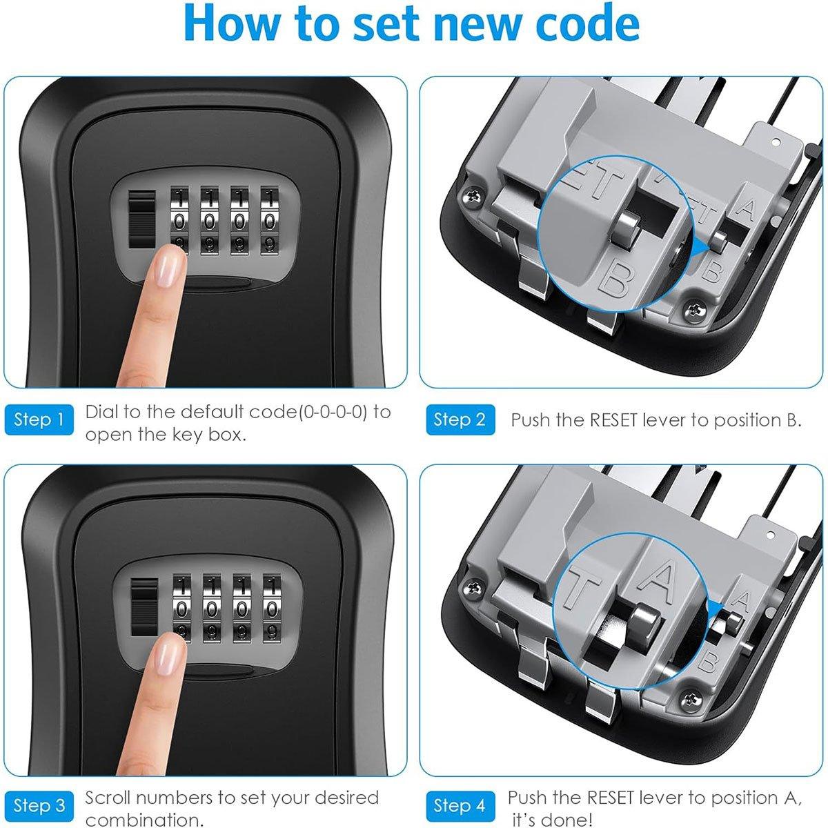 Portable Key Lock Box Hanging Combination Storage Organizer for Home Security - Black