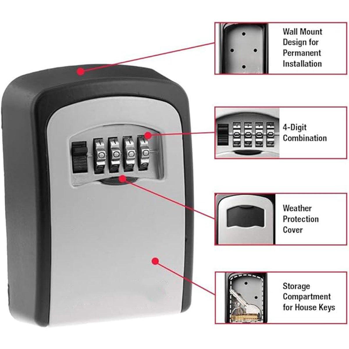 Combination Key Box with Combination Lock for Home Office Security Storage - Black