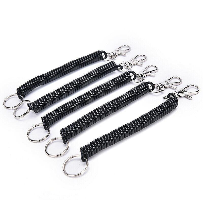 4Pcs Elastic Phone Elastic Spiral Spring Coil Strap Rope Lanyard Key Chain Black