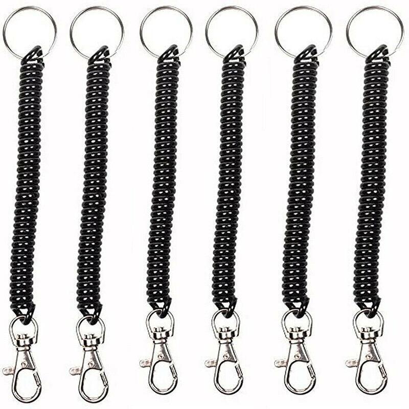 4Pcs Elastic Phone Elastic Spiral Spring Coil Strap Rope Lanyard Key Chain Black