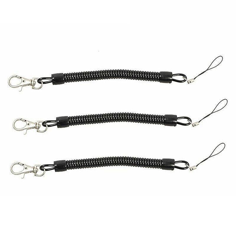4Pcs Elastic Phone Elastic Spiral Spring Coil Strap Rope Lanyard Key Chain Black