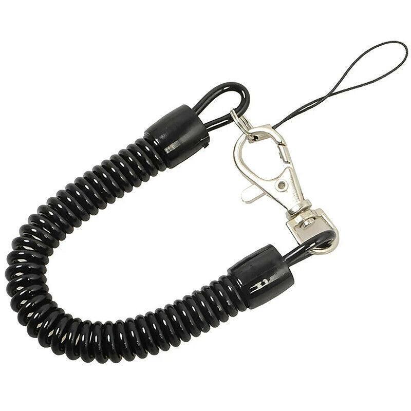 4Pcs Elastic Phone Elastic Spiral Spring Coil Strap Rope Lanyard Key Chain Black