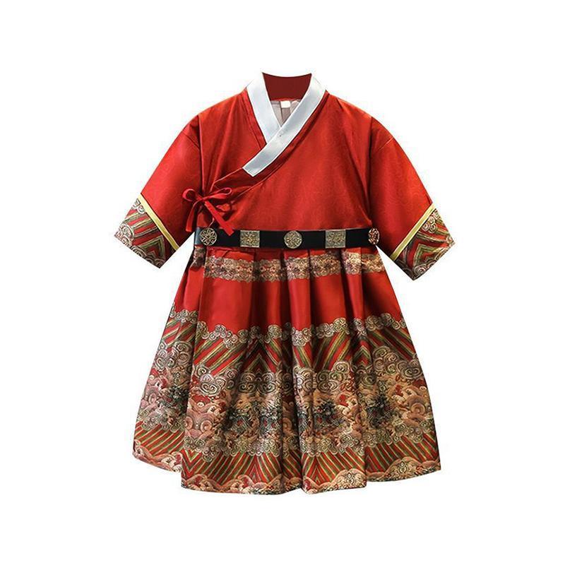 Red Hanfu Boys Girl Traditional Chinese Dress Ancient Style Performance Costume - 130CM