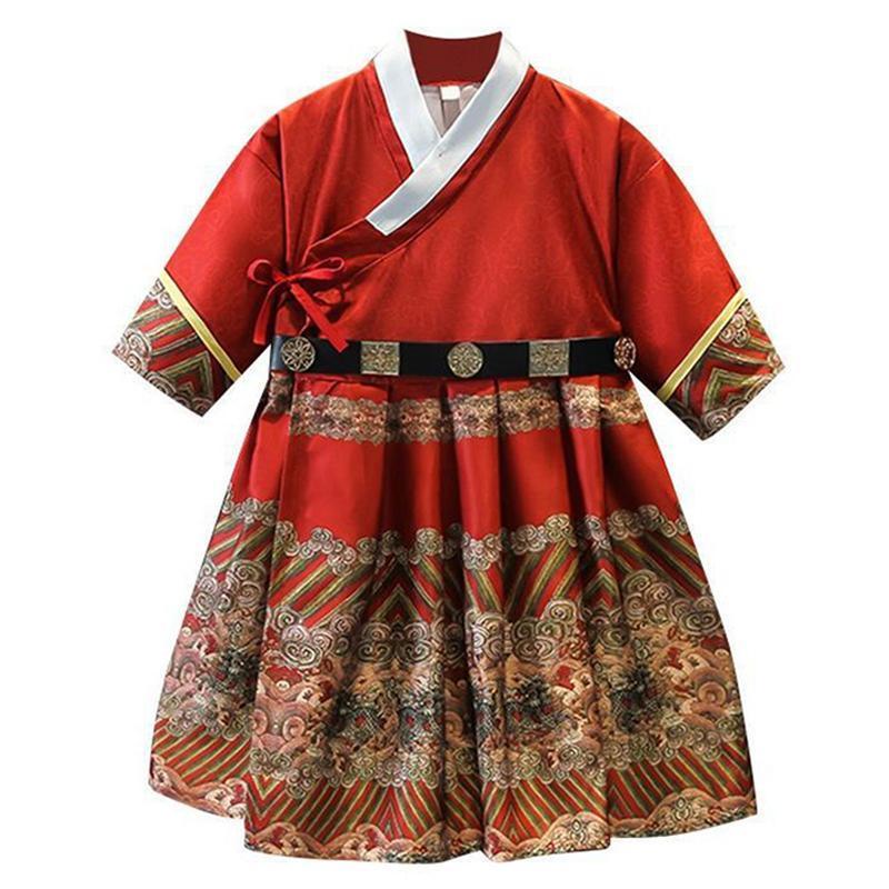 Red Hanfu Boys Girl Traditional Chinese Dress Ancient Style Performance Costume - 140CM