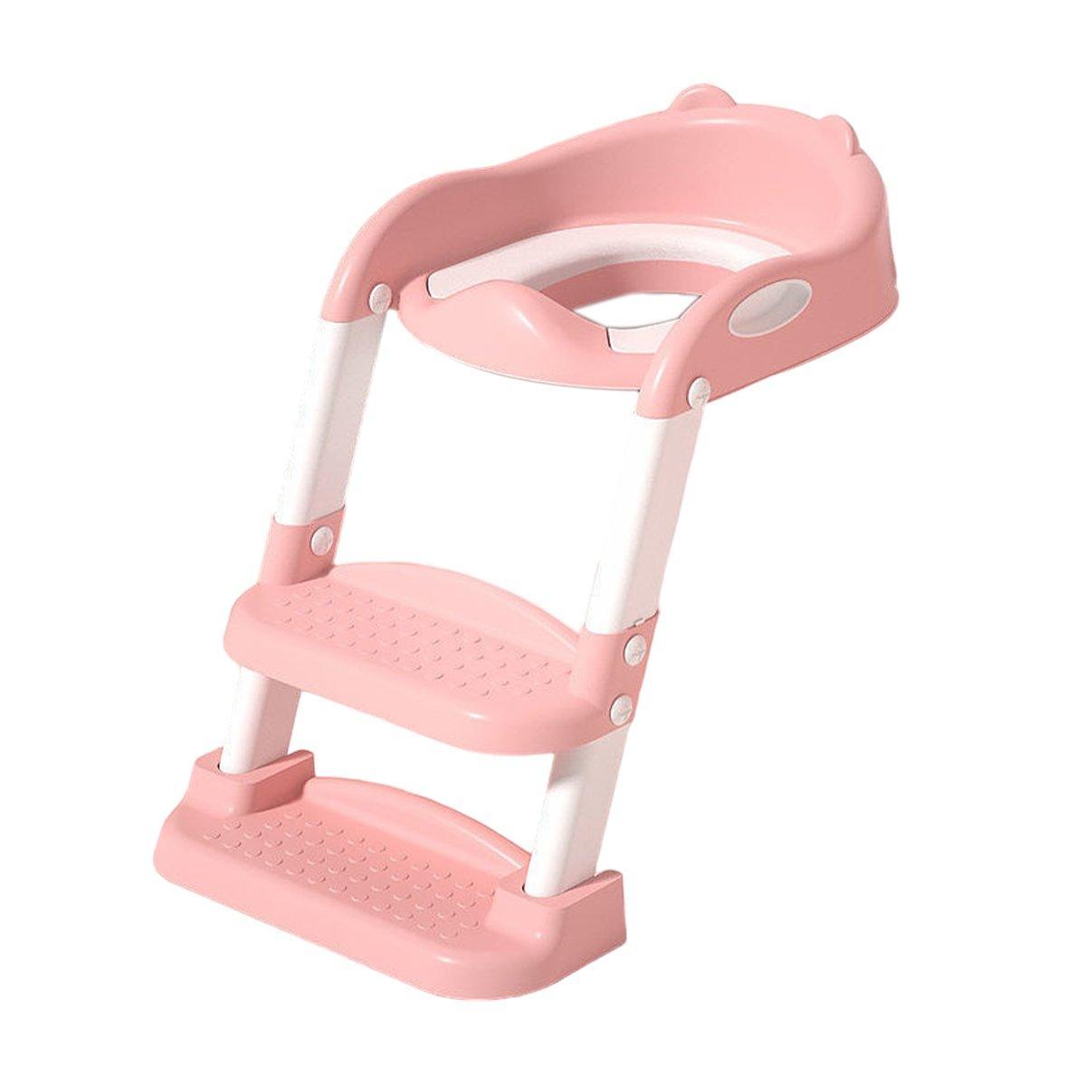 Potty Training Toilet Seat Chair with Ladder Step-Up Stool Foldable Design - Pink