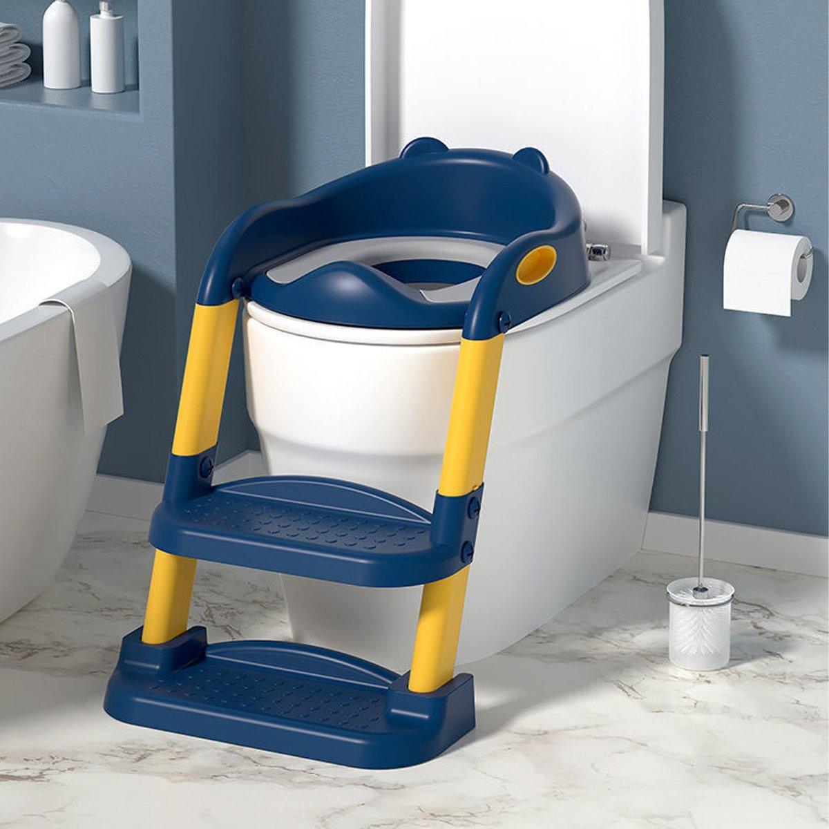 Potty Training Toilet Seat Chair with Ladder Step-Up Stool Foldable Design - Sky Blue