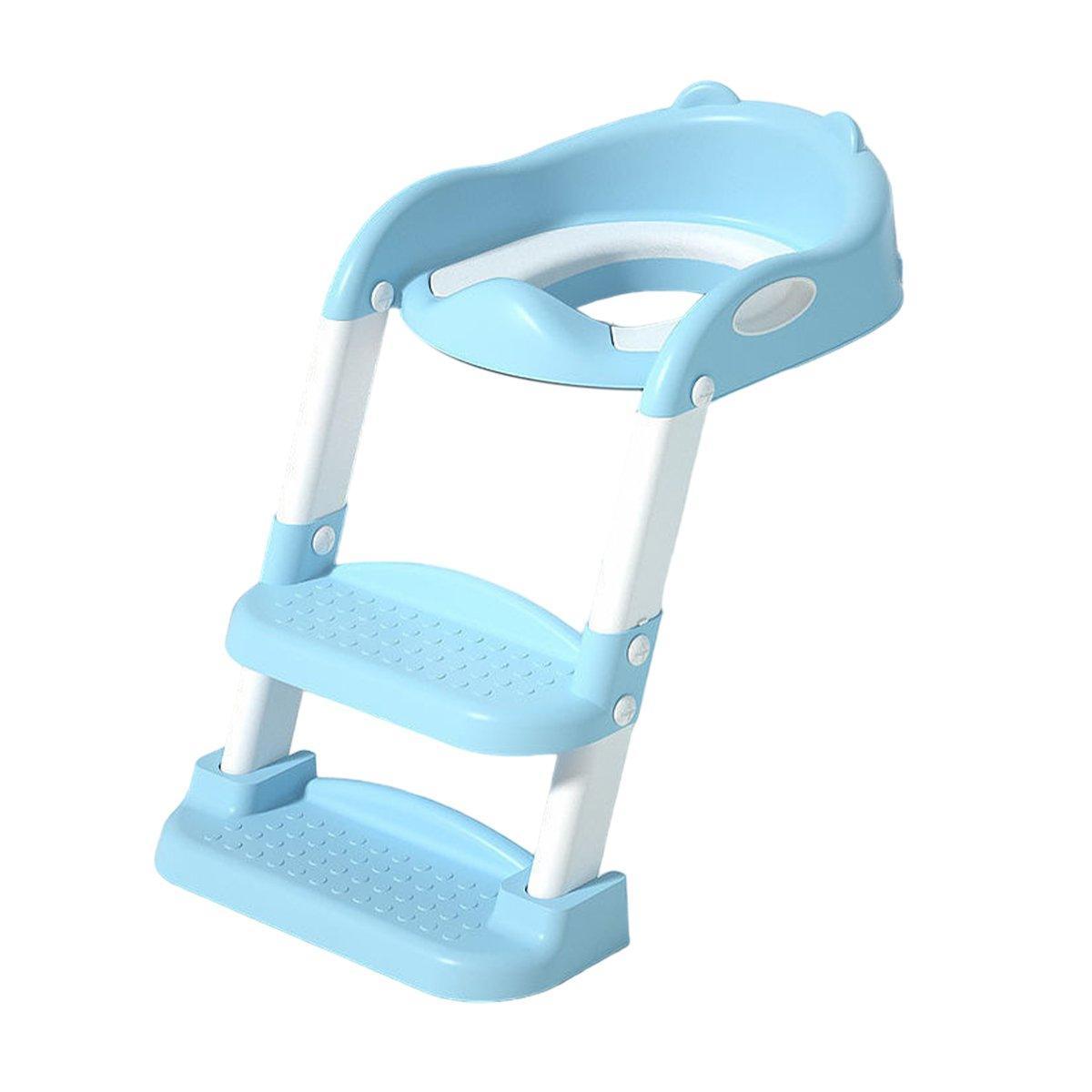 Potty Training Toilet Seat Chair with Ladder Step-Up Stool Foldable Design - Sky Blue