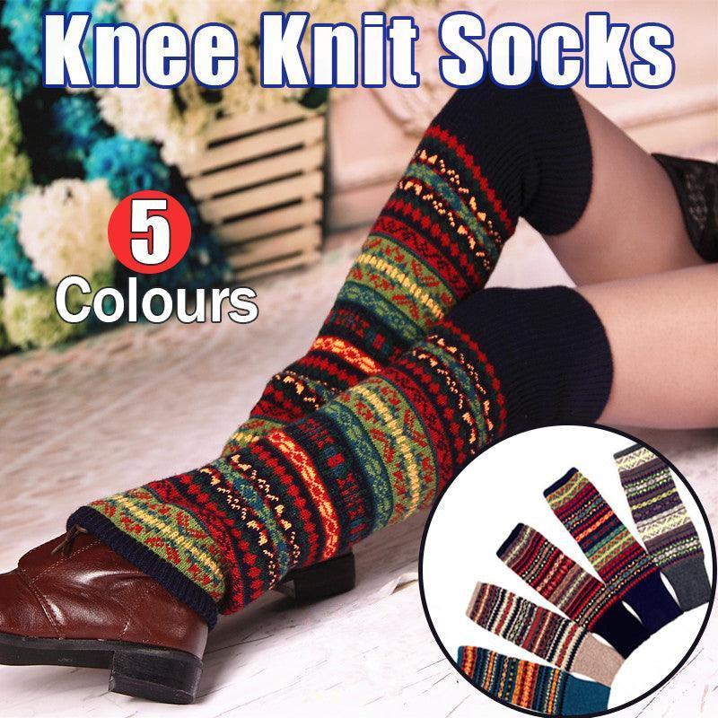 Women Ladies Winter Warm Knit Wool Leg Warmer Woolen Knee Knit Socks Leggings - Green