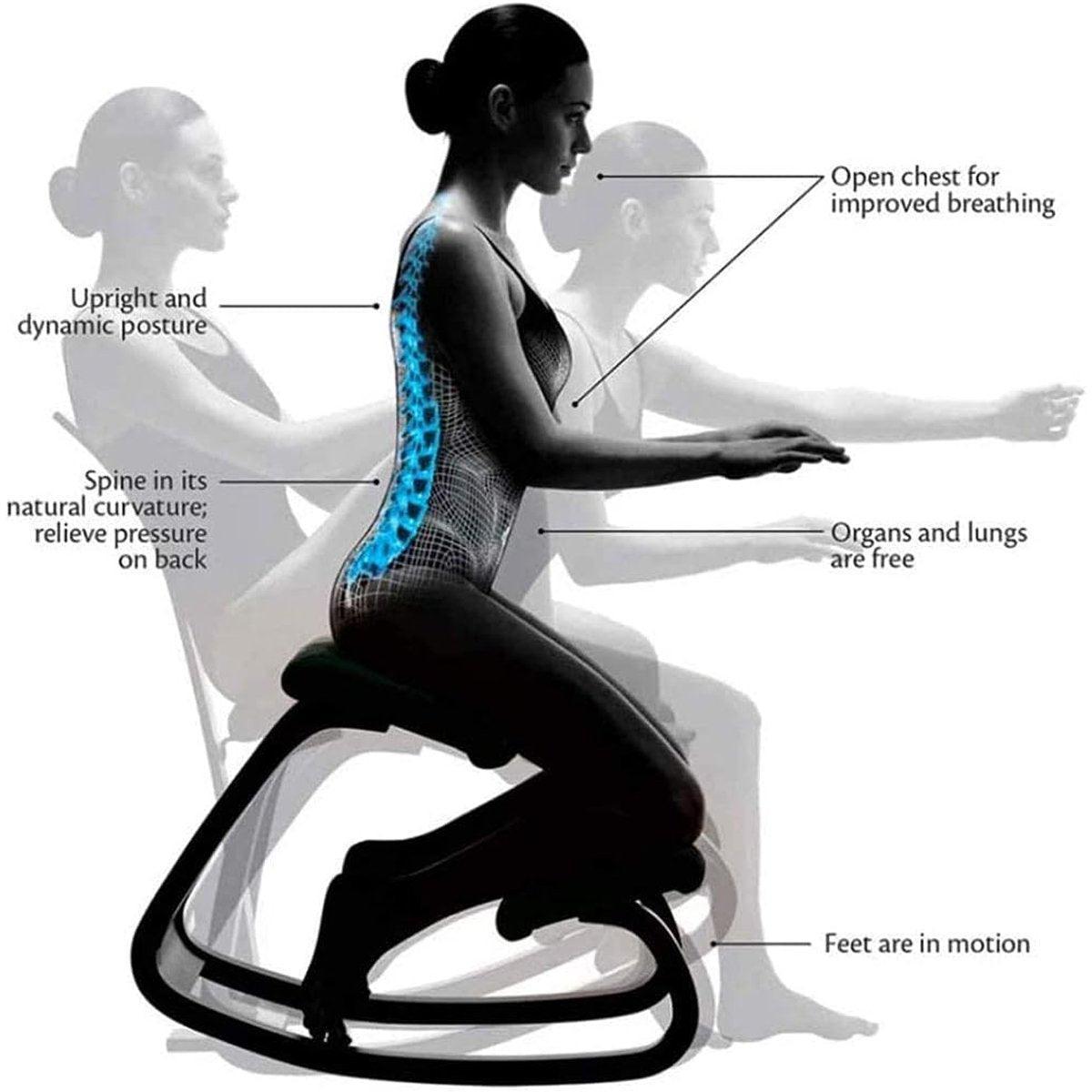 Ergonomic Kneeling Chair Rocking Office Desk Stool Upright Posture Support Seat - Dark Blue