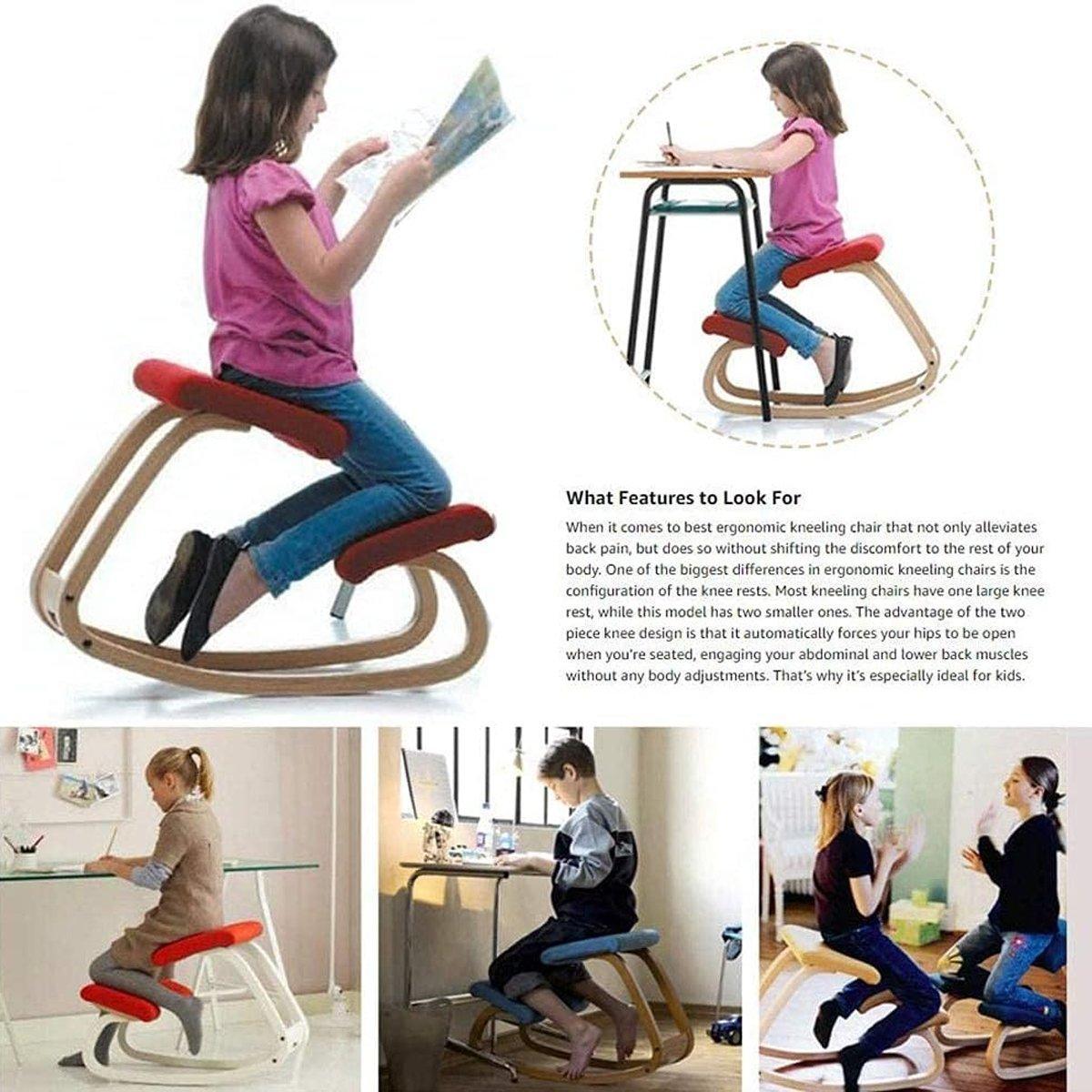 Ergonomic Kneeling Chair Rocking Office Desk Stool Upright Posture Support Seat - Beige