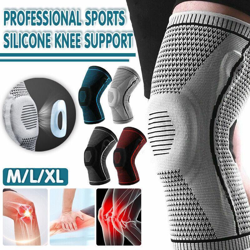 Blue Knee Brace Knee Compression Sleeve Professional Sports Silicone Knee Support - L