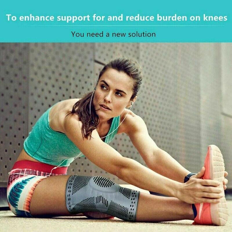 Grey Knee Brace Knee Compression Sleeve Professional Sports Silicone Knee Support - L