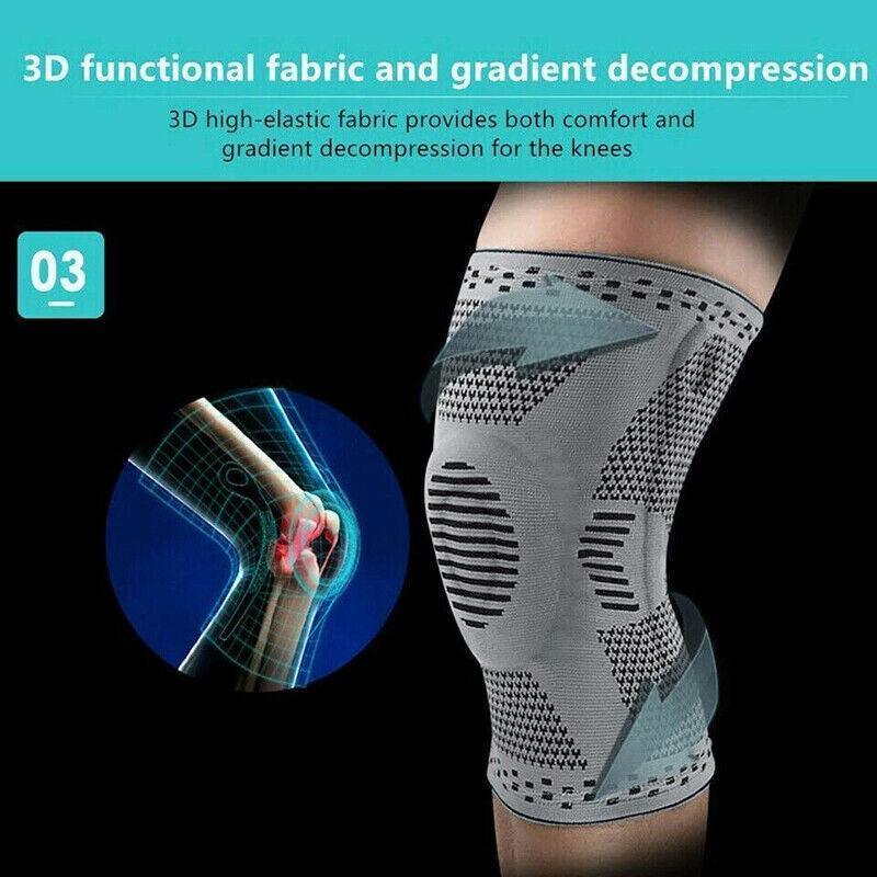 Grey Knee Brace Knee Compression Sleeve Professional Sports Silicone Knee Support - L
