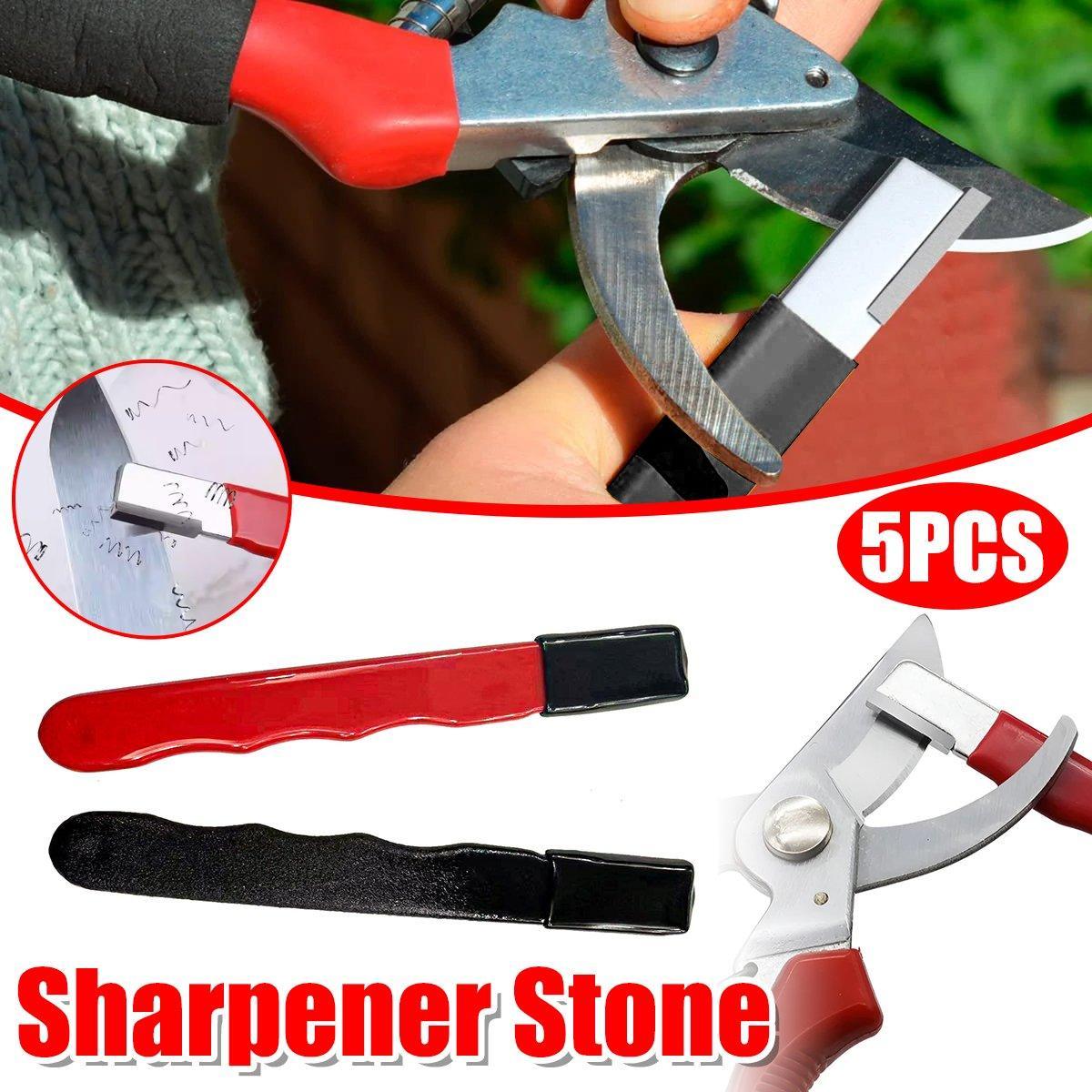 5pcs Handheld Garden Tool Knife Sharpener Quick Pocket Blade Carbide Sharpener - Red