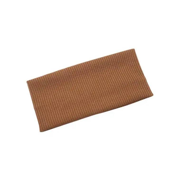 Women Headband Solid Wide Turban Knitted Cotton Hairband Girls Elastic Hair Band - Coffee