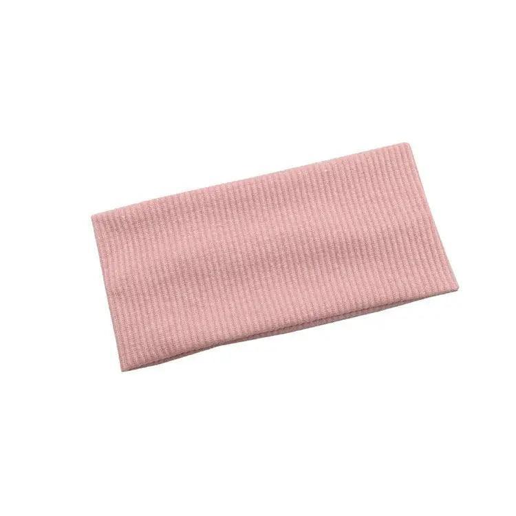 Women Headband Solid Wide Turban Knitted Cotton Hairband Girls Elastic Hair Band - Pink