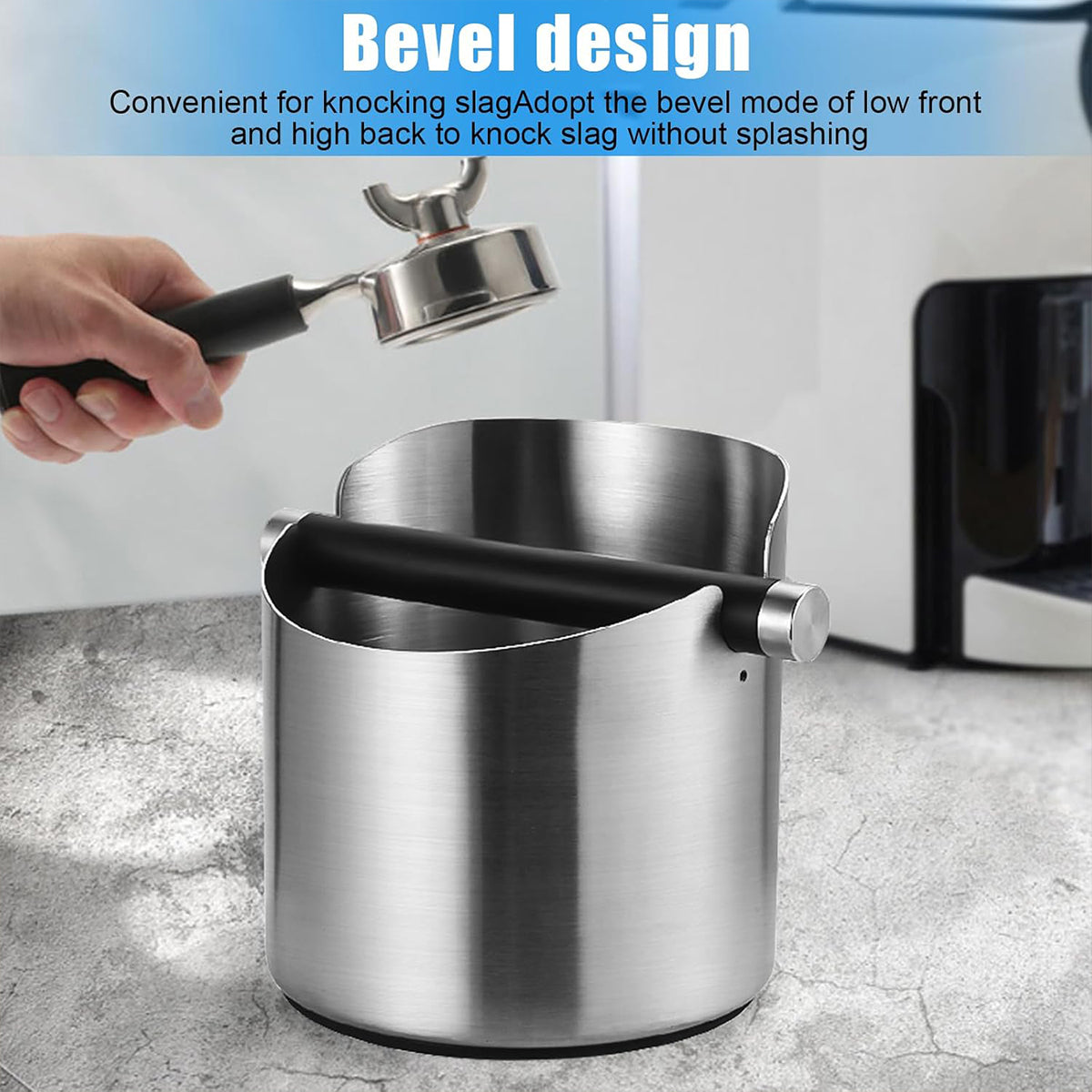 Stainless Steel Coffee Grounds Knock Box Round Tap Bucket for Household Espresso - Black