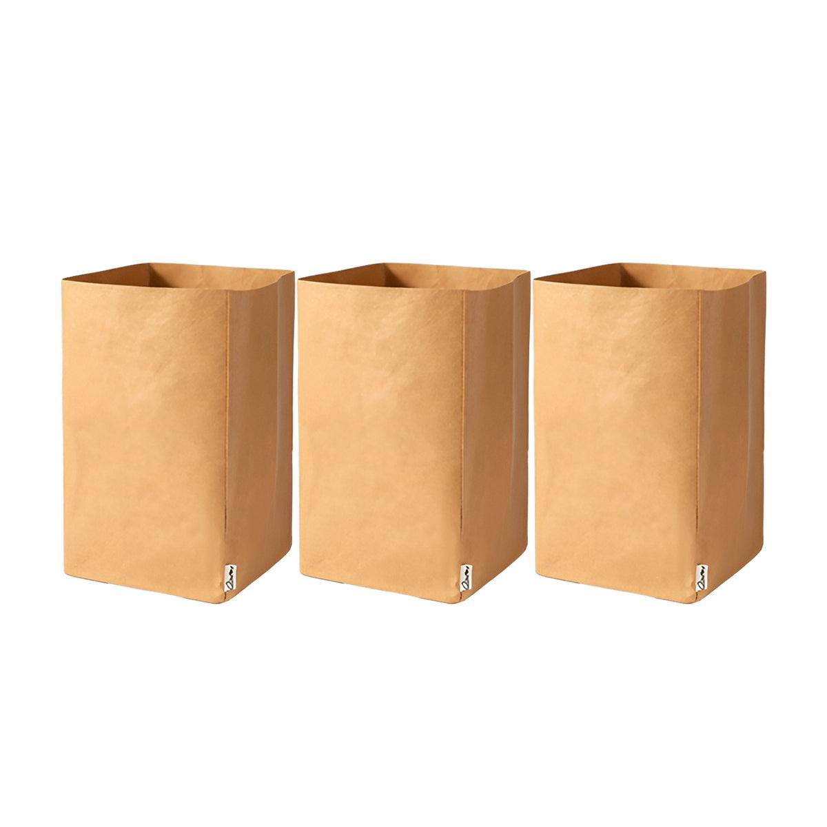 3pcs Washable Kraft Paper Storage Bag for Kitchen Desktop Refrigerator Organizer - XL-Square