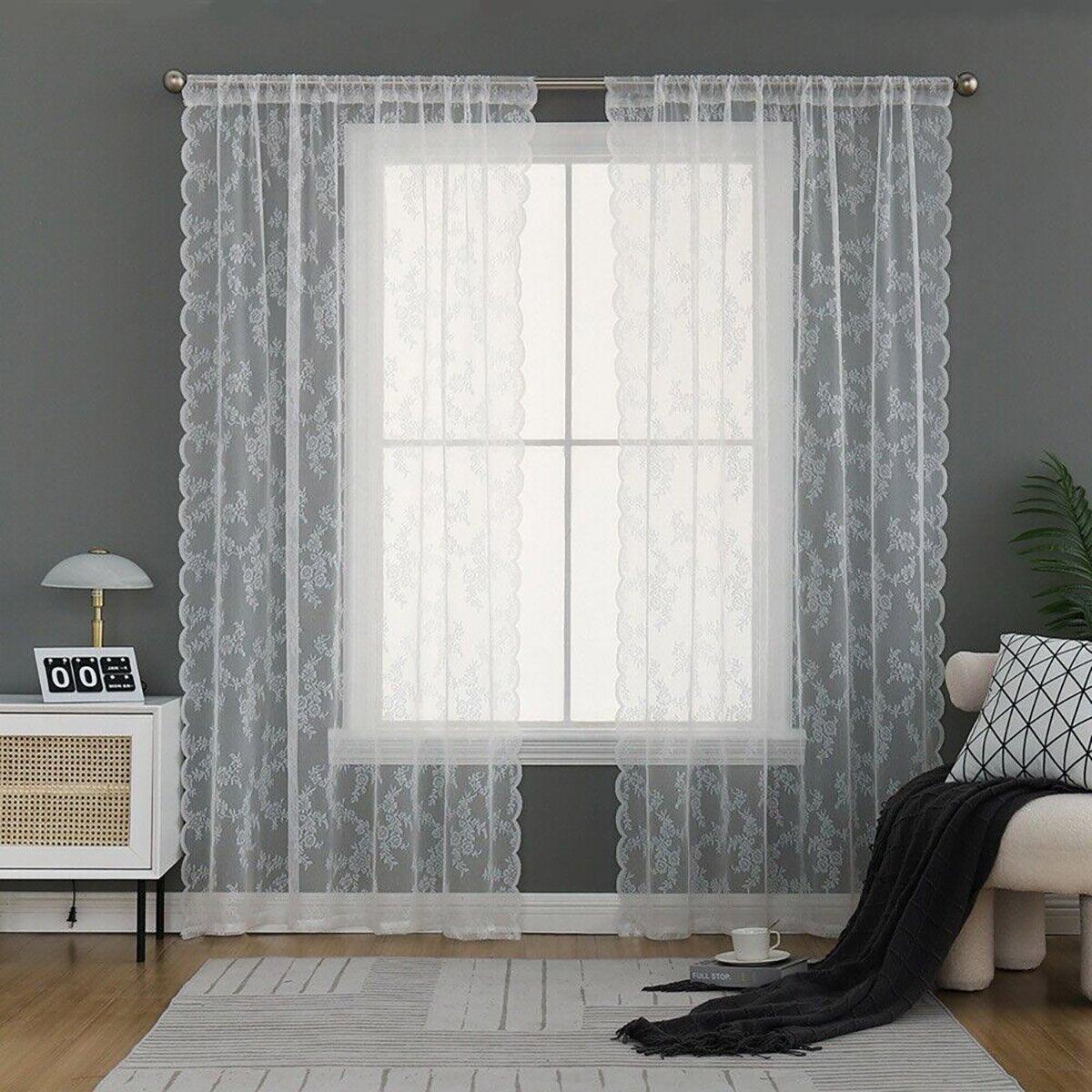 Elegant Lace Curtain Bedroom Window Door Screen Privacy Window Decor - 75*150cm