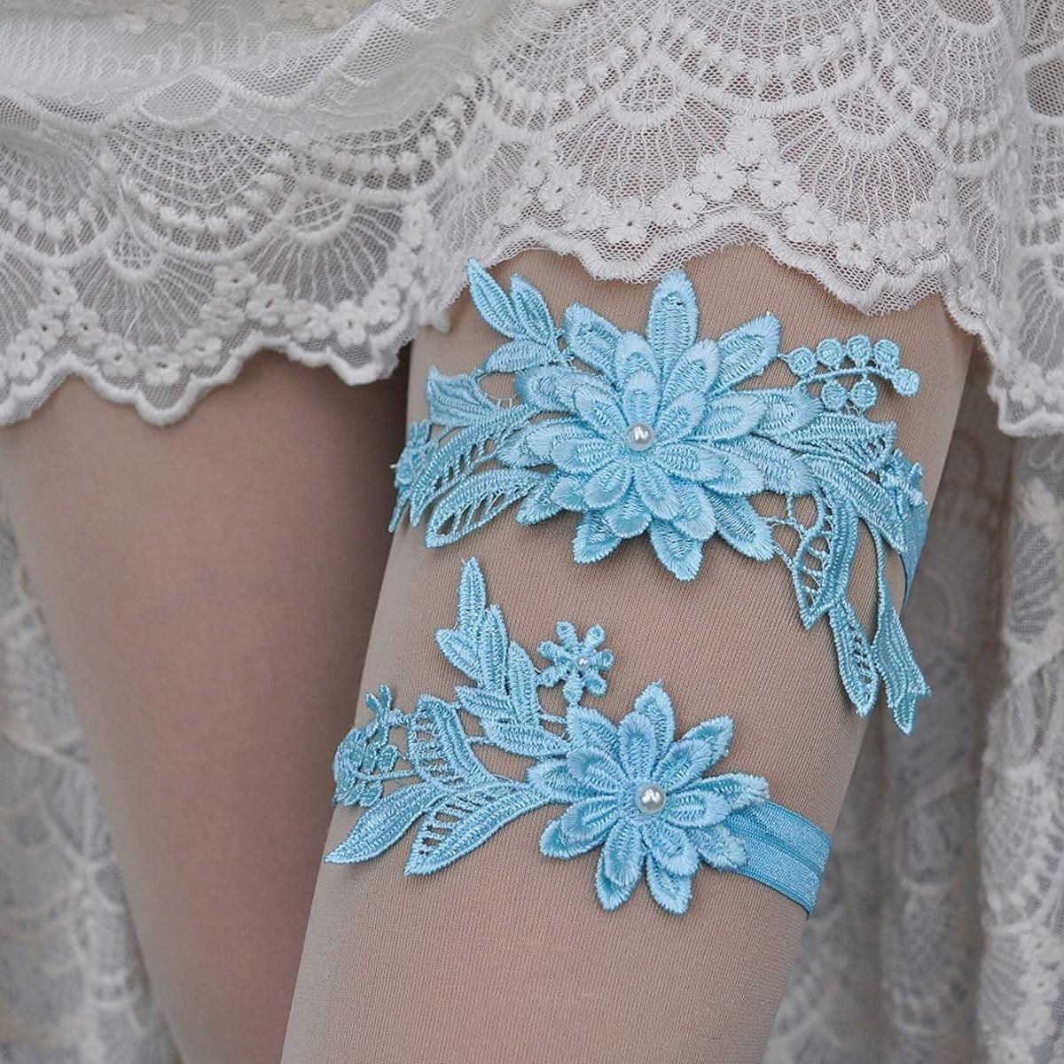 4-Piece Blue Lace Bridal Garter Set