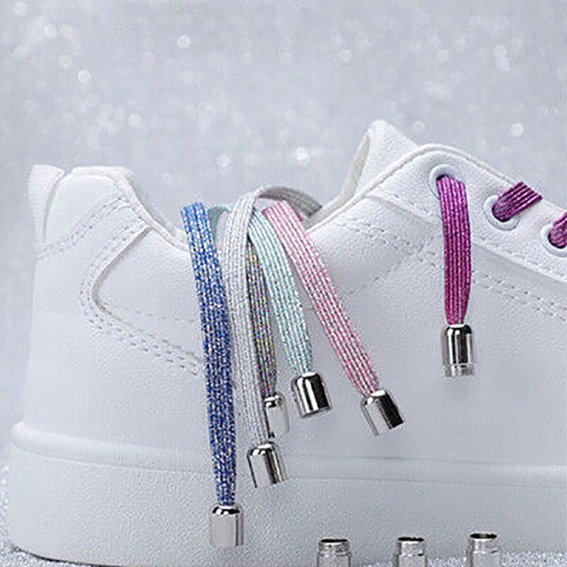 No Tie Locked Elastic Shoelace Shoe Lace Lazy Laces Sneakers Sports - NO.20 Glitter Blue