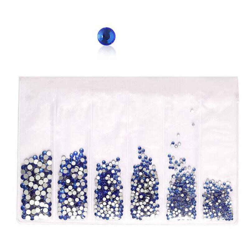 1440Pcs Glitter Rhinestones Crystal Clear Flat Bottom Glass Nail Art Nail Drill - Lake Blue