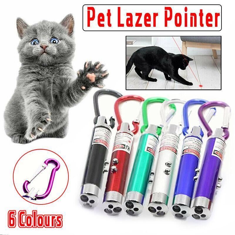 Interactive Cat Laser Pointer Toy with LED and UV Light for Pet Play Training - Silver