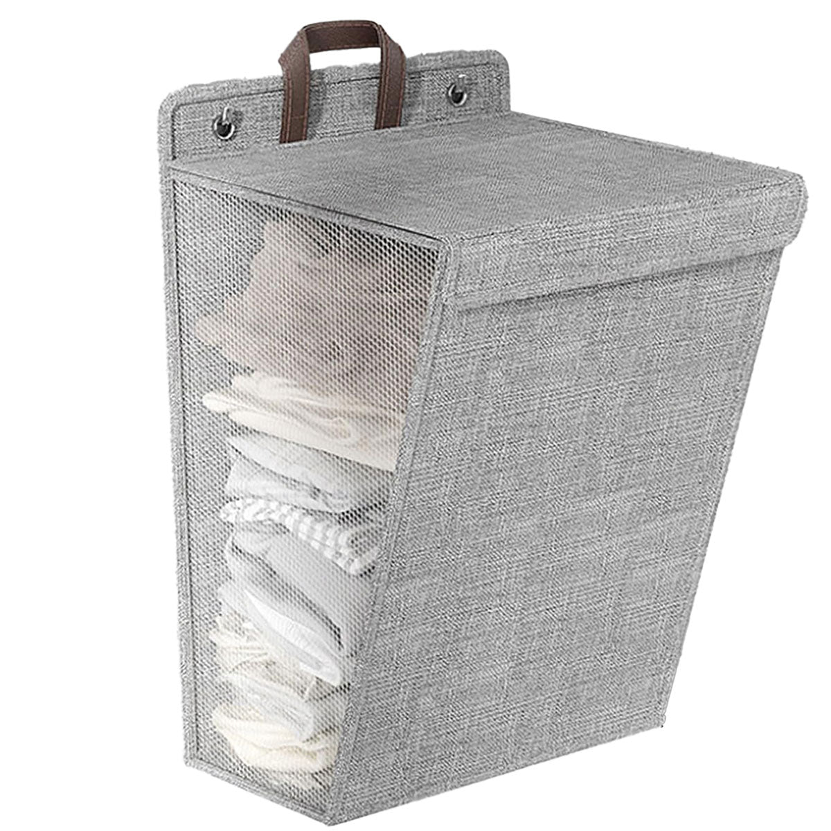 Foldable Laundry Basket Wall Mounted Clothes Storage Basket Household Organizer - Grey