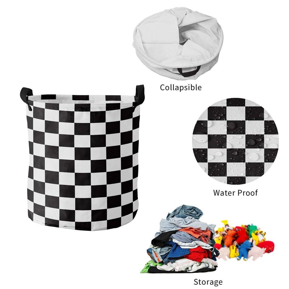 Foldable Laundry Basket Dirty Clothes Hamper Toy Storage Organizer Storage Bin - Black And White Chess