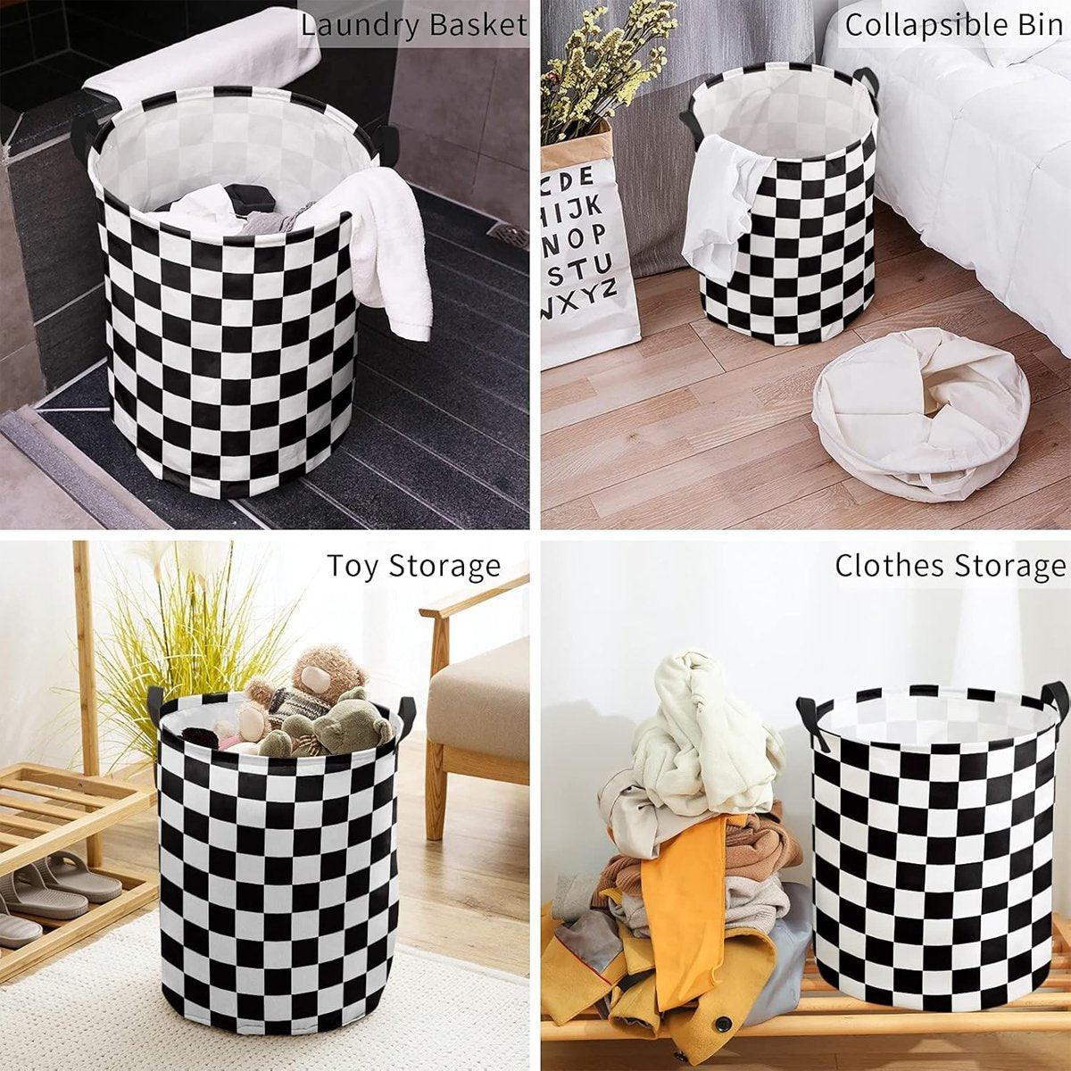 Foldable Laundry Basket Dirty Clothes Hamper Toy Storage Organizer Storage Bin - Black And White Chess
