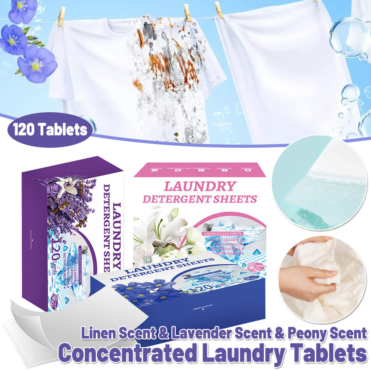 Laundry Tablets Set Portable Cleaning Pods Concentrated for Household Washing - Flax