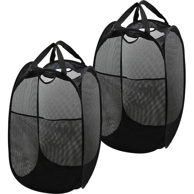 2PCS Foldable Mesh Laundry Hampers with Handles and Pocket for Clothes Storage