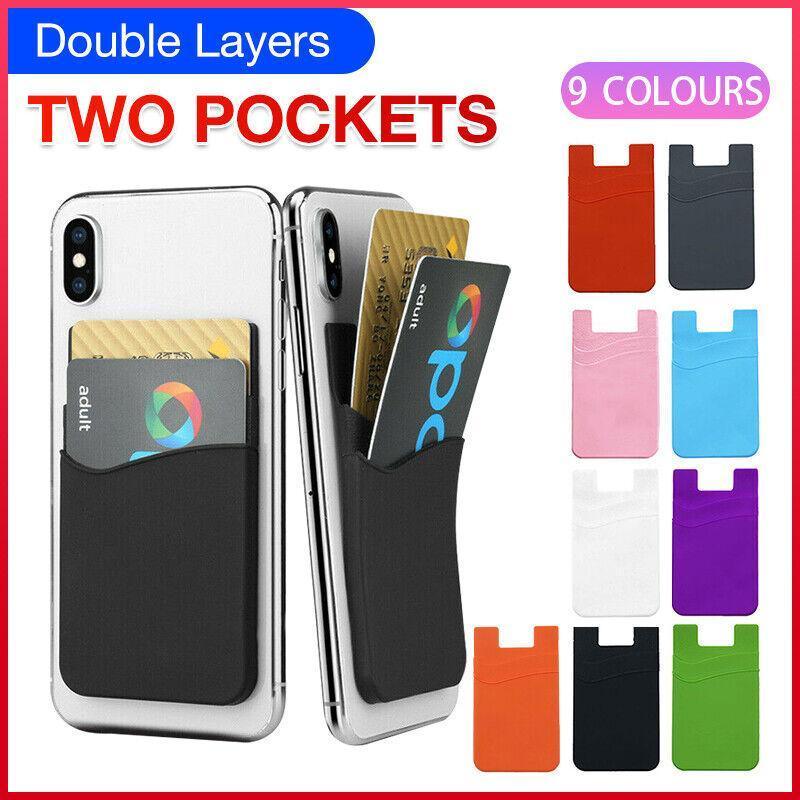 Silicone Phone Card Holder Double Layer Adhesive Wallet with 3M Backing - Green