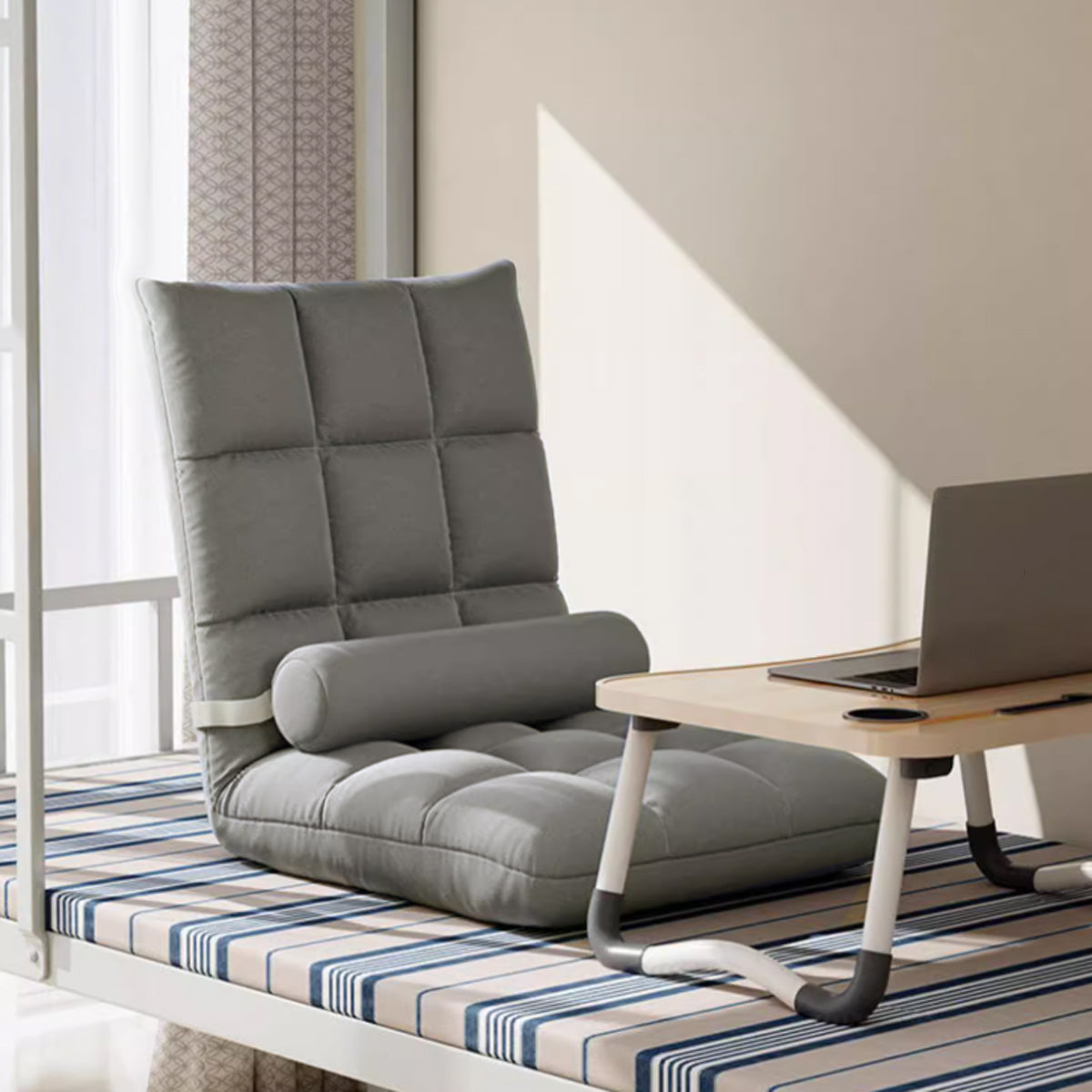 Artiss Floor Lounge Sofa Bed Chair with Lumbar Pillow Folding Adjustable Cushion - Cyan