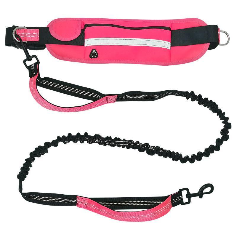 Adjustable Hands Free Dog Leash Lead + Waist Bag Belt Jogging Walking Running - Black+Grey