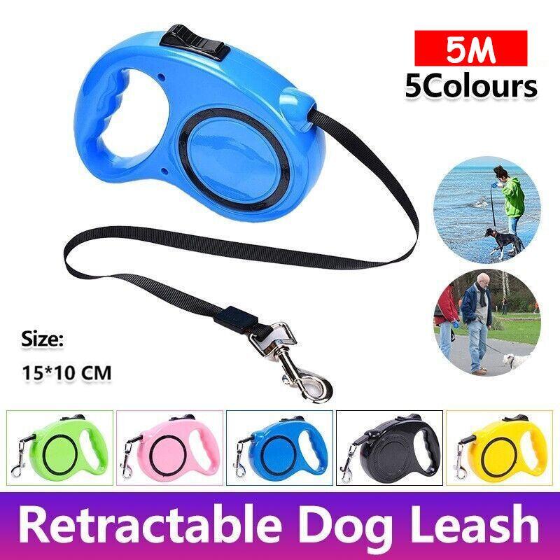 5M Dog Lead Leash Strong Retractable Extendable 5M Lockable Heavy Duty 15Kg - Blue