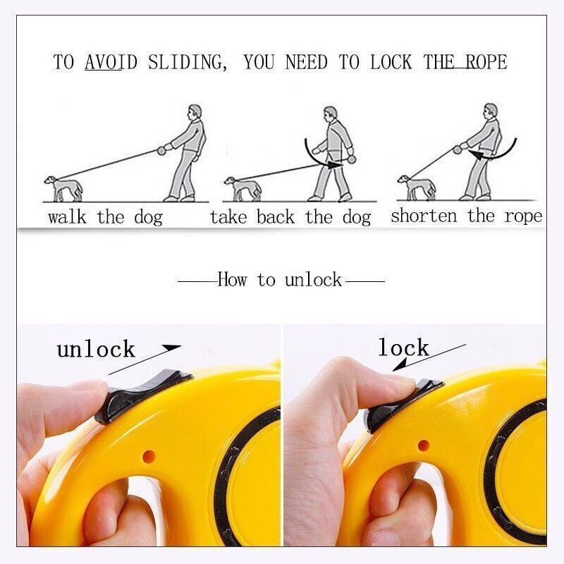 5M Dog Lead Leash Strong Retractable Extendable 5M Lockable Heavy Duty 15Kg - Yellow