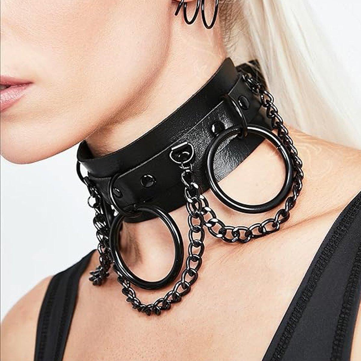 PU Leather Collar Necklace Lock Chain Necklace for Women Fashion Neck Sleeve