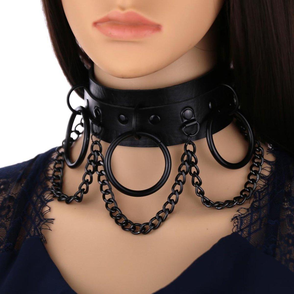 PU Leather Collar Necklace Lock Chain Necklace for Women Fashion Neck Sleeve