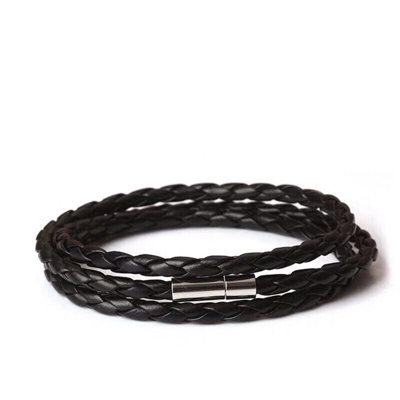 1Pc New Fashion Men Women Three Laps Pu Leather Bracelet Wristband Bangle Punk - Black