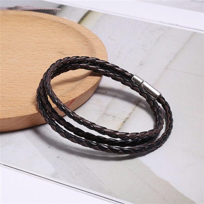 1Pc New Fashion Men Women Three Laps Pu Leather Bracelet Wristband Bangle Punk - Dark Brown