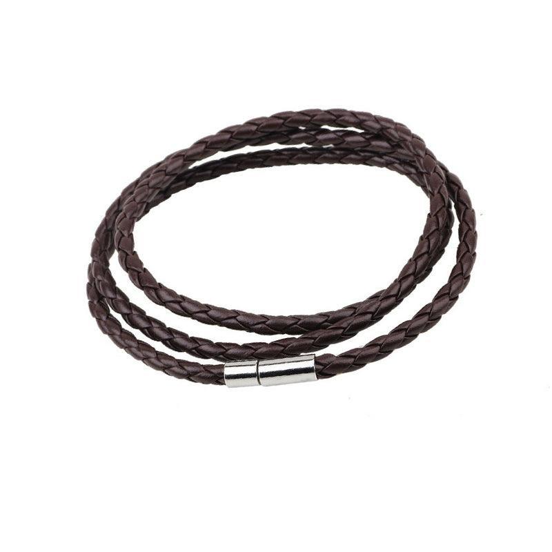 1Pc New Fashion Men Women Three Laps Pu Leather Bracelet Wristband Bangle Punk - Dark Brown