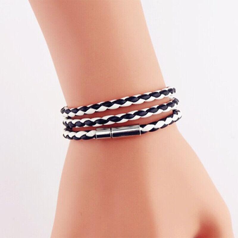 1Pc New Fashion Men Women Three Laps Pu Leather Bracelet Wristband Bangle Punk - White