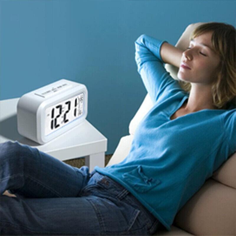 Digital Bedside Led Snooze Alarm Clock Time Temperature Day/Night Desktop Clock - White