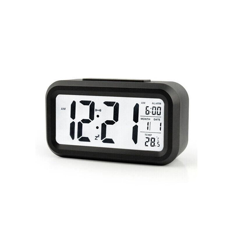 Digital Bedside Led Snooze Alarm Clock Time Temperature Day/Night Desktop Clock - White