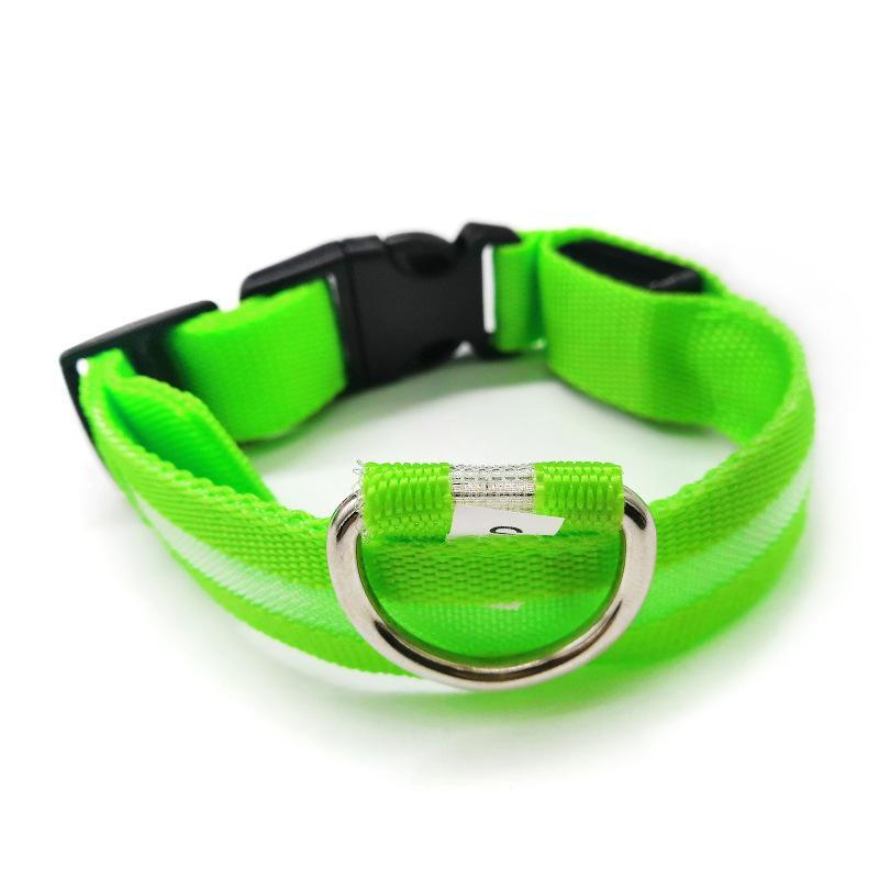 L Size USB Rechargeable LED Dog Collar Nylon Glow Flashing Light Up Neck Strap - Green
